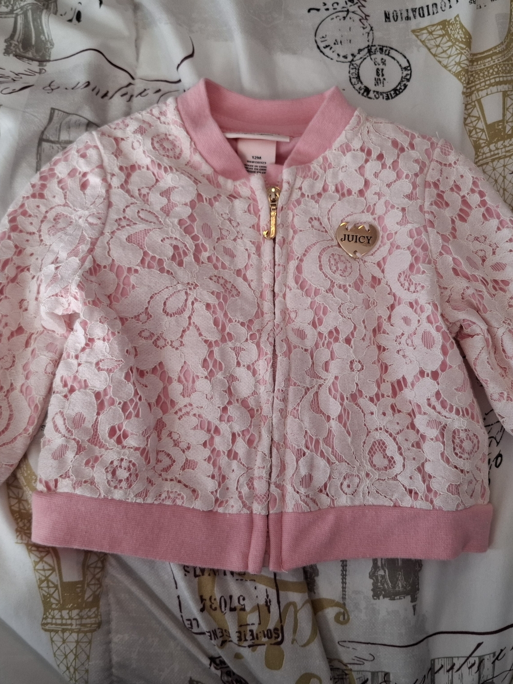 Juicy Couture Girls' Pink Lace Bomber Jacket